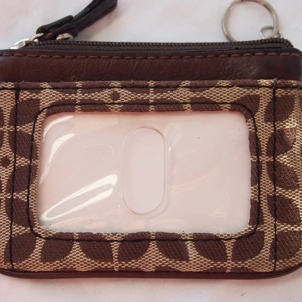 Fossil Signature Brown Zip Cardholder/Keychain, Y2k